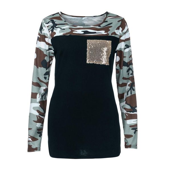 

new arrival casual fashion womens long sleeve camouflage printed sequin pockets 40#, White