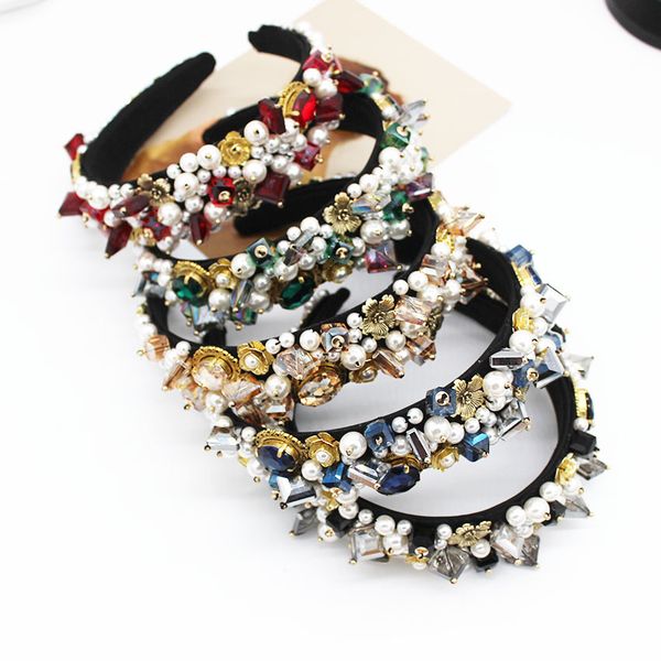 

2018 colorful rhinestone flower hair hoop headband hairband for women girls bezel hair band accessories, Golden;white