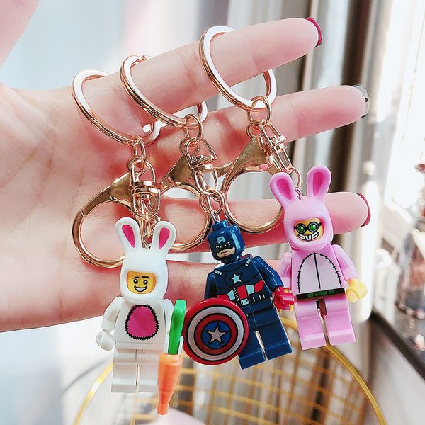 

2020 new style keychain cute diy hand-made white knight key chain avengers small white rabbit ins school bag pendant keyrings, Slivery;golden