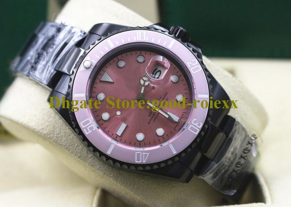 

2 style wristwatches mens automatic pink dial watch men golden ceramic bezel dive chronometer crystal black pvd steel luminous crown 116610, Slivery;brown