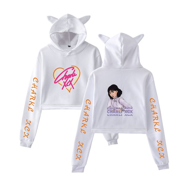 

casual charli xcx cat ears comfortable popular hoodies women crop hoodies women hoodie girls white pullovers sweatshirt, Black
