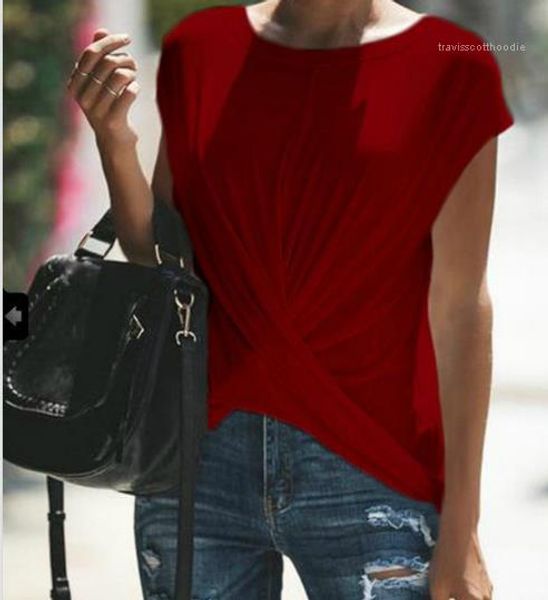 

clothes female cross draped designer tees summer solid casual tshirts for women, White