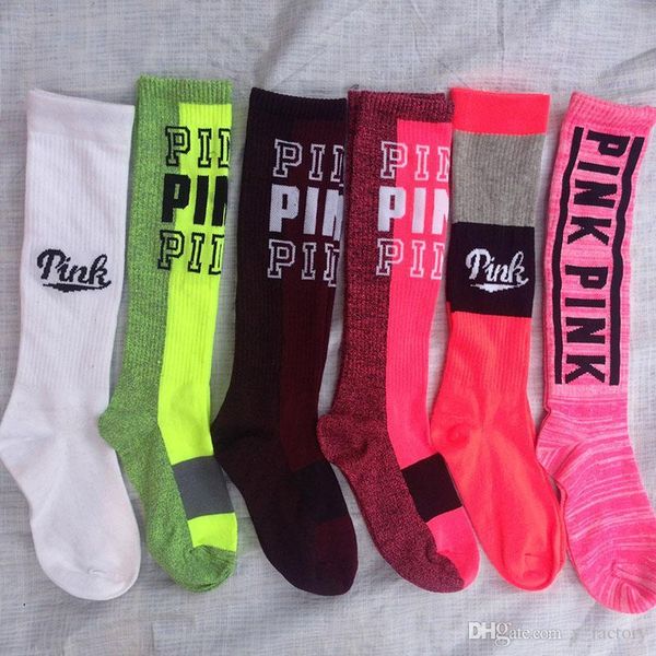 

fashion pink women stockings knee high socks with tags cardboard socks sports football cheerleaders long socks cotton multi-colors