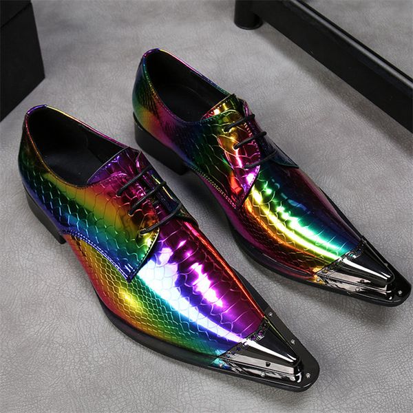 

snake pattern camouflage formal shoes lace-up iron pointed toe genuine leather fashion ankle shoes, Black