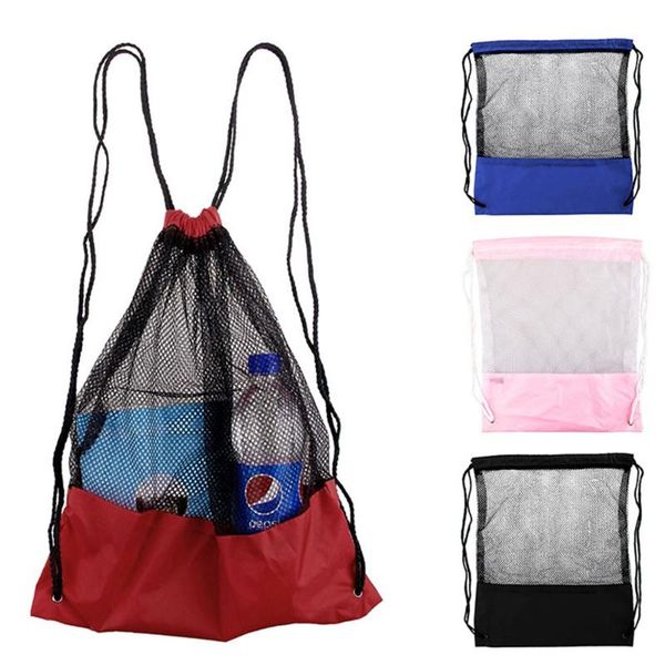 

mesh drawstring backpack reusable folding men women tote sport pack clothes shoe travel bag beach backpack ing