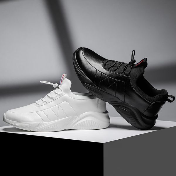 

men comfortable running shoes outdoor sports sneakers pu leather lightweight athletic trainers 2019 black white 39-47