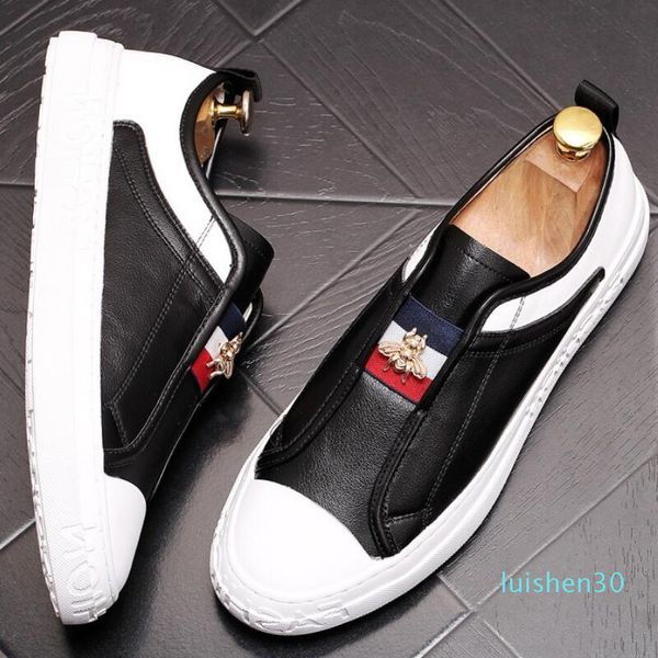 

cowhide small white shoe loafer shoe recreational board shoes new soft sole shoe stylist elastic belt bee star shoes l30, Black