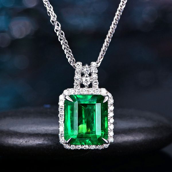 

female green zircon pendant necklace trendy silver color chain necklaces for women crystal square stone wedding necklace