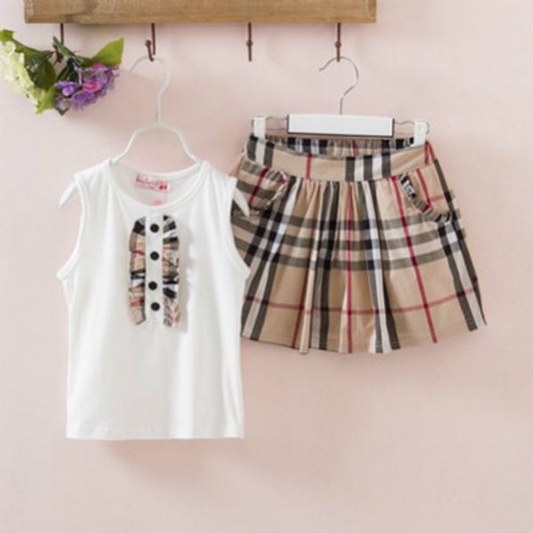 

детские дизайнерские комплекты одежды девушки бренд костюмы дети роскошные топы + юбки детская мода плед печати набор девушки мода платье оп, White