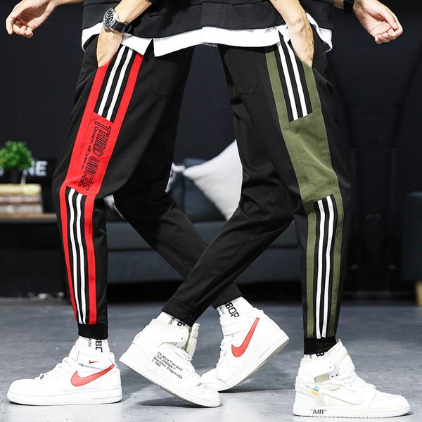 

men's sports beaded pants korean trend casual pants 2020 new wild spring and autumn straight men's tide elasticated, Black