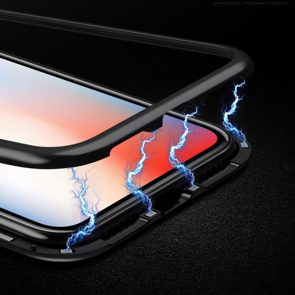 

Magnetic Adsorption Metal Phone Case For iPhone Xr Xs Max X 8 Plus Full Coverage Aluminum Alloy Frame With Tempered Glass Cover 120pcs