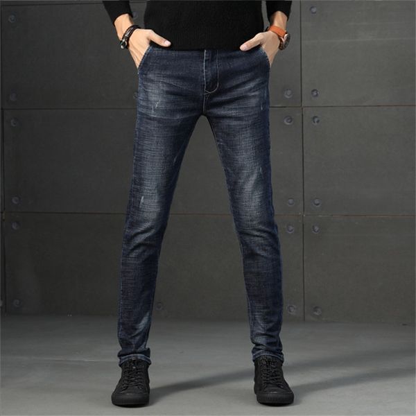 

2019 new men's fall winter slim jeans stretch slim pencil pants, Blue