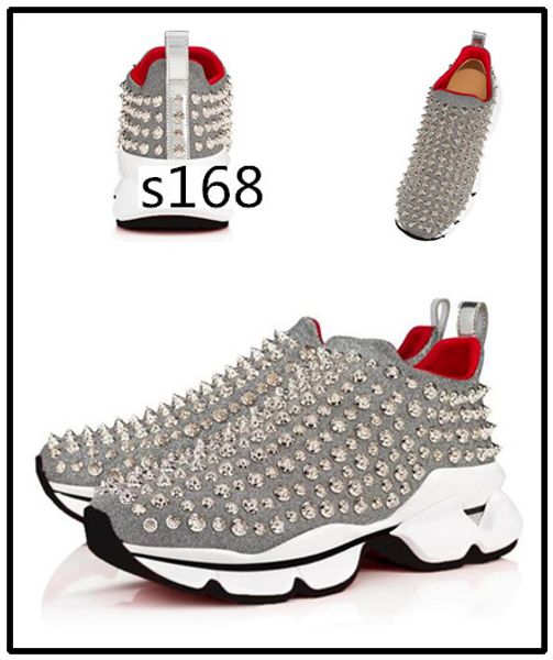 

2020 red bottom spike sock sneakers, red sole flats with krystal spikes, 30mm black & white donna flats for 8
