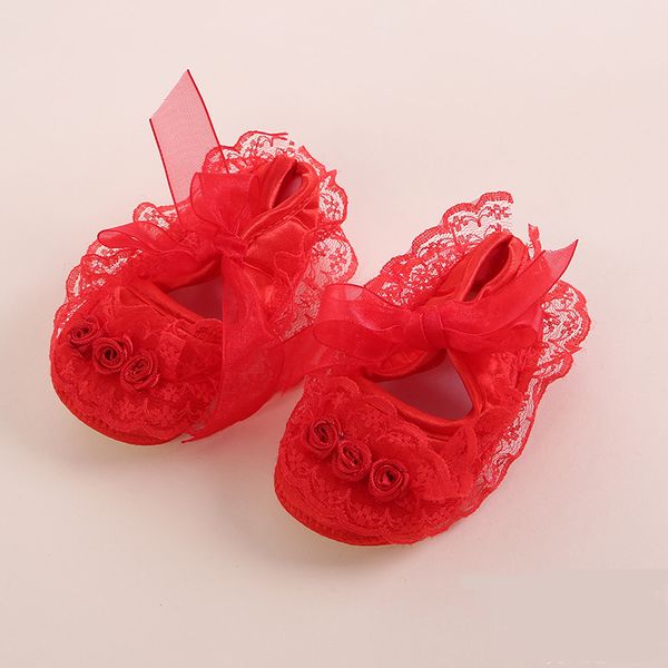 

0-24m baby shoes baby girl bow-knot soft sole first walkers infant anti-skid lace princess newborn girl infant shoes christening, Black;red