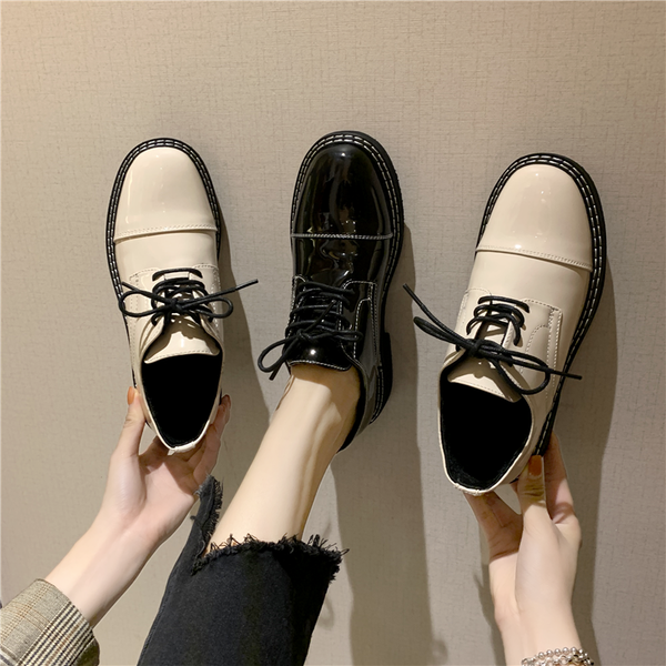 

korean shoes all-match oxfords women's casual female sneakers autumn british style round toe flats 2019 leather fall preppy, Black