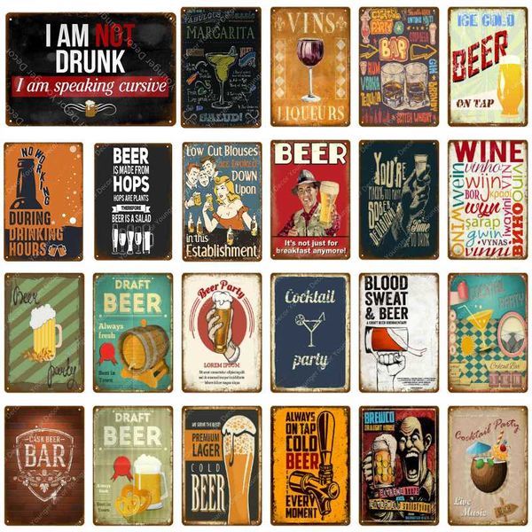 

draft beer bar party decor cocktail wine vins metal signs tin poster vintage iron plate for pub club l home wall decoration