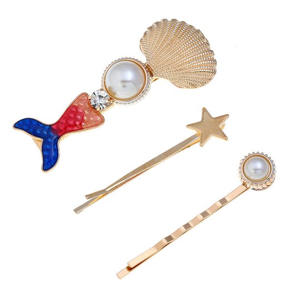 

girl pearl hair clip shell mermaid hairpin metal star hair pins princess baby barrette grips hair accessories wholesale fj631, Slivery;white