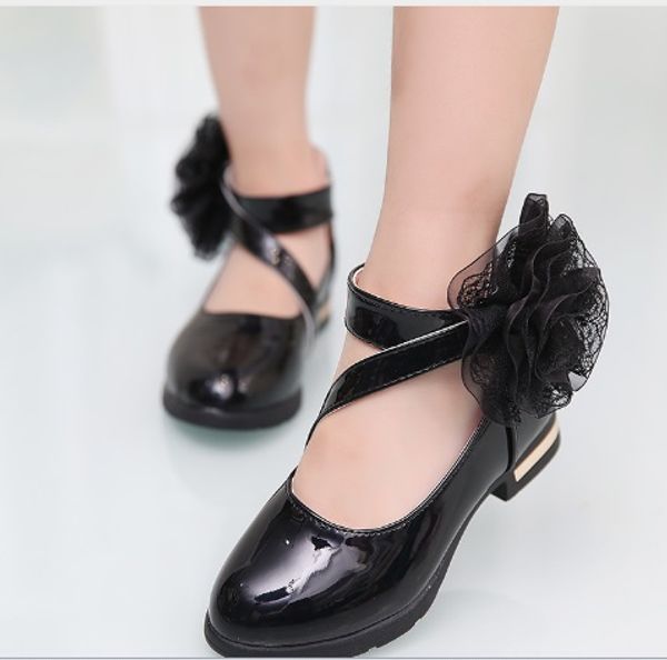 

2018 new style sweet flower girl leather shoes girls shoes, kids leather shoes for girls black / red pink princess, Black;grey