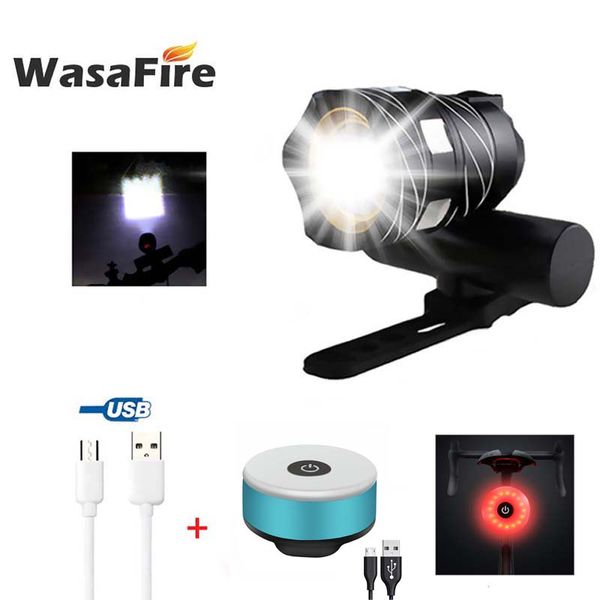

wasafire 15000lm xml-t6 led bicycle front light headlight waterproof usb rechargeable bike rear back lights safety warning lamp
