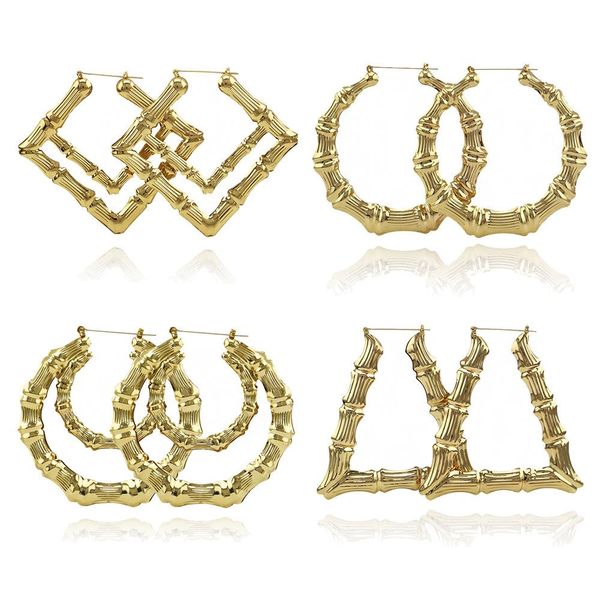 

wholesale womens bamboo shaped golden rose gold vintage big heart hoop earrings exagerated huge earring jewelry for women wholesale for sale, Golden;silver