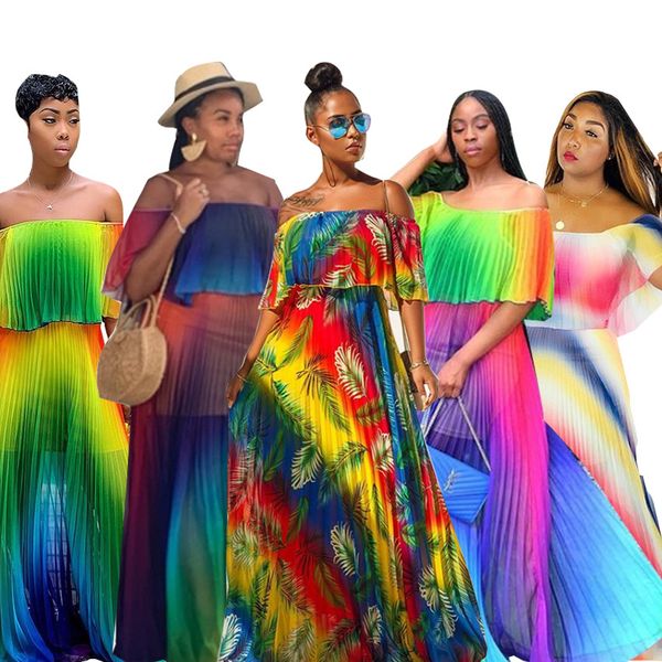 

spot 2019 european summer new gradient pleated word shoulder tube dress, support mixed batch, Black;gray