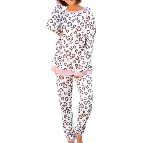 

women tracksuit leopard print pants sets leisure wear lounge wear suit warm cute lady pajamas set conjunto de pijama de mujer#jp, Black;red