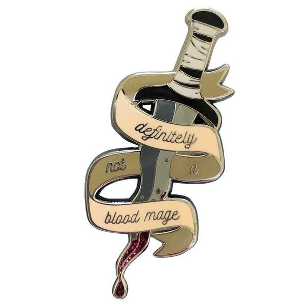 

definitely not a blood mage enamel pin, Gray