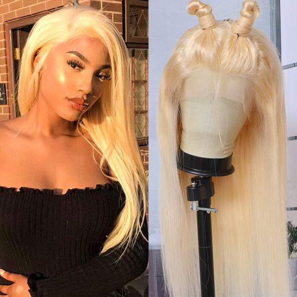 

popular 613 blonde straight human hair 13x4 lace front wigs full lace wig 100% brazilian virgin hair wigs for black women 130%~150% density, Black;brown