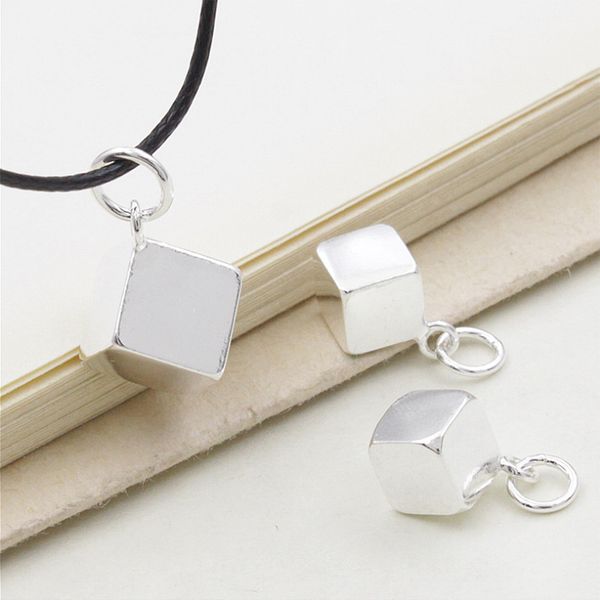 

925 sterling silver square cubic floating drop pendants small little silver charms for making jewelry accessories 6-8mm 1pc, Bronze;silver