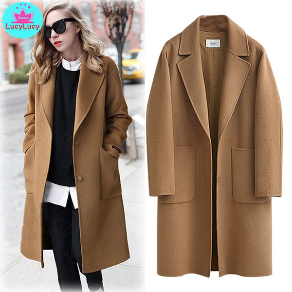 

2019 autumn and winter european and american women's new woolen loose loose wool coat, Black