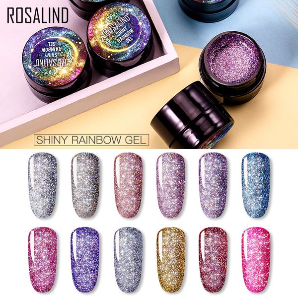 

rosalind nail polish shiny rainbow gel 5ml set for manicure semi permanent uv coat hybrid gel varnish nail art polish