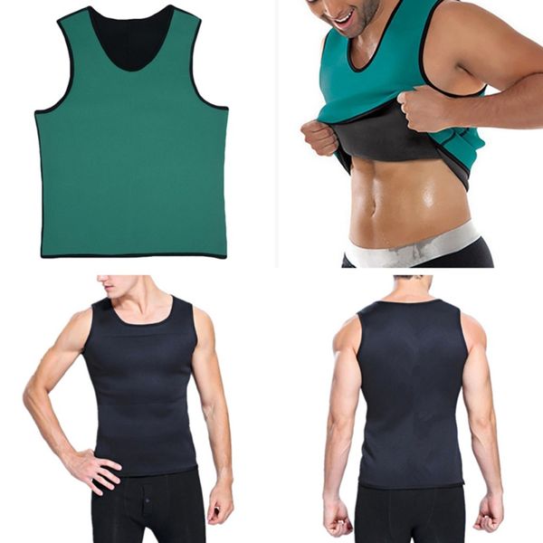 

men neoprene sauna suit body shaper corset for weight loss with zipper waist trainer vest tank workout shirt hx02, Black;blue