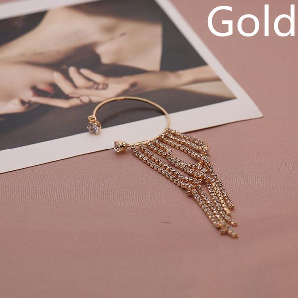 

europe and the united states new exaggerated single tassel ear hanging pierced temperament fashion personality earrings female, Golden;silver