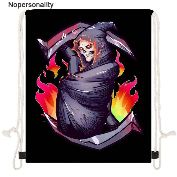 

nopersonality polyester grim reaper print drawstring backpack black woman men travel beach bag student kids shoes pouch