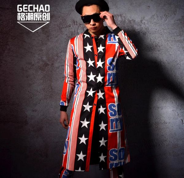 

m-5xl 2017 hairdresser pentagram hip-hop baseball uniform nightclub bar men singers stage show long costumes, White;black