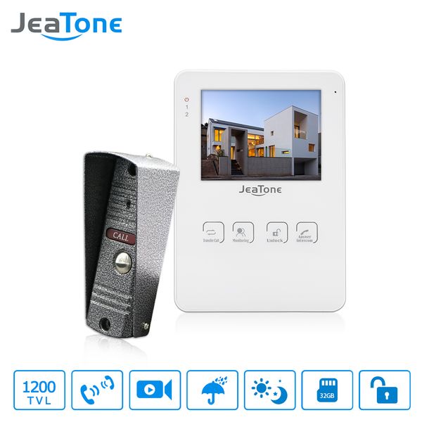 

jeatone 4" video door phone touch button indoor monitor door unlock doorbell intercom system p/video record function 1200tvl