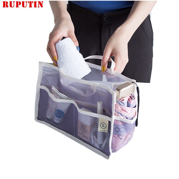 

ruputin travel insert bag organizer make up handbag multi-pocket sundries finishing bag grid liner bags portable cosmetic bags