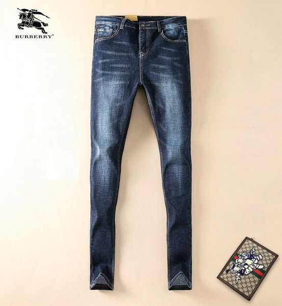 

burberri british mens designer jeans high end slim jeans luxury custom casual pants distressed motorcycle riding denim pants hip hop jeans, Blue