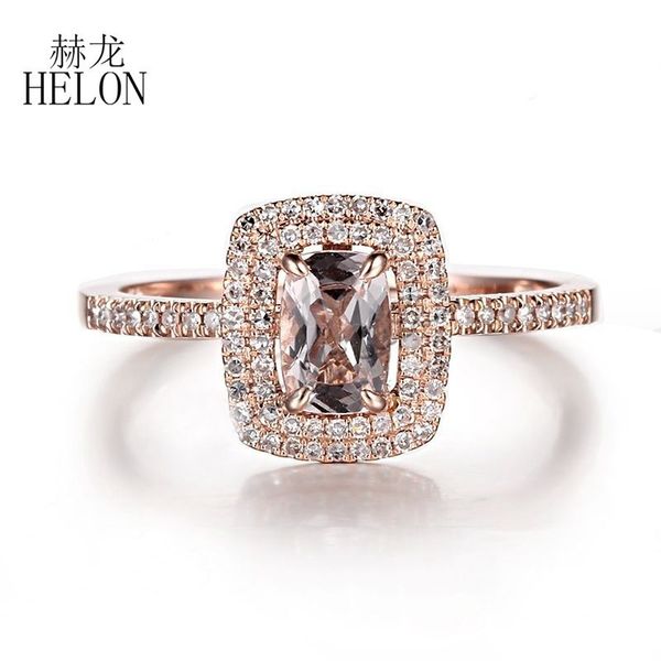 

helon solid 10k rose gold flawless cushion 0.7ct natural morganite halo diamond engagement wedding ring women fine jewelry ring, Golden;silver