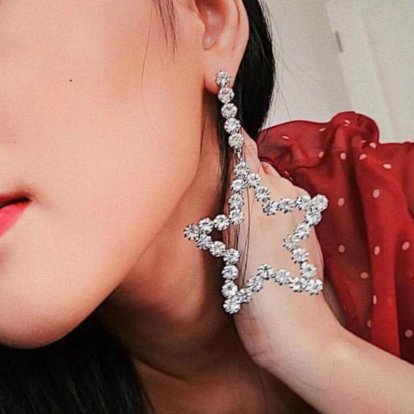 

fashion shiny rhinestone star pendant dangle earrings for women jewelry bohemian style lady's collection earrings accessories, Silver