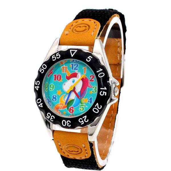 

children watches gift colorful kids children's gift boy girl fabric strap learn time student wristwatch u85a, Blue