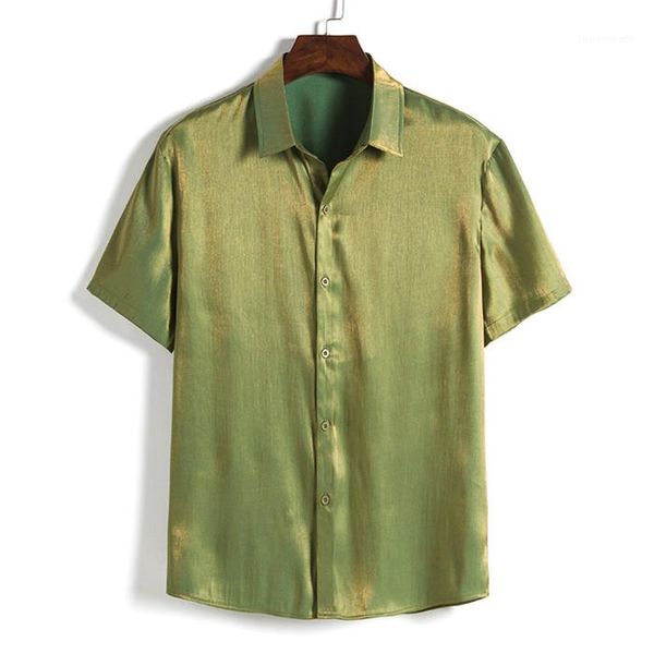 

shirt loose lapel neck short sleeve single breasted shirts homme summer mens bright color, White;black