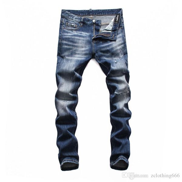 

топ стиль brand new мужские узкие джинсы проблемные рваные джинсы байкер slim fit мотоцикл байкер джинсовые брюки мода мужчин брюки дизайнер, Blue
