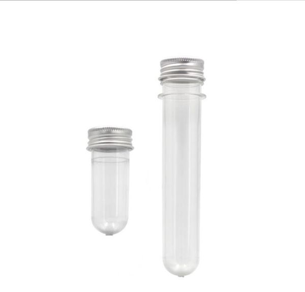 20 ml 40 ml PET Klar Kunststoff Leere Nachfüllbare Reagenzglas Flasche Mit Aluminium Kappen Behälter Für Probe Kosmetische Candy maske Fläschchen