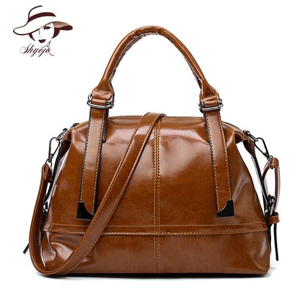 

2019 new fashion vintage oil pu leather women handbags shoulder bags girls ladies hand bags solid sac tote