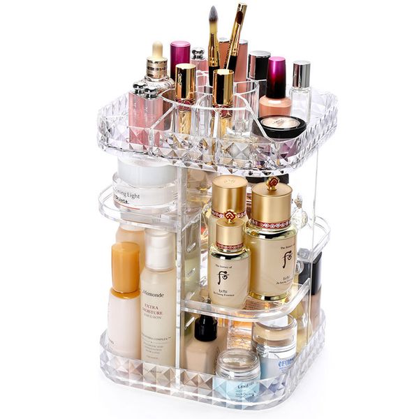 

transparent rotary detachable storage box diamond pattern cosmetic storage display box creative makeup case