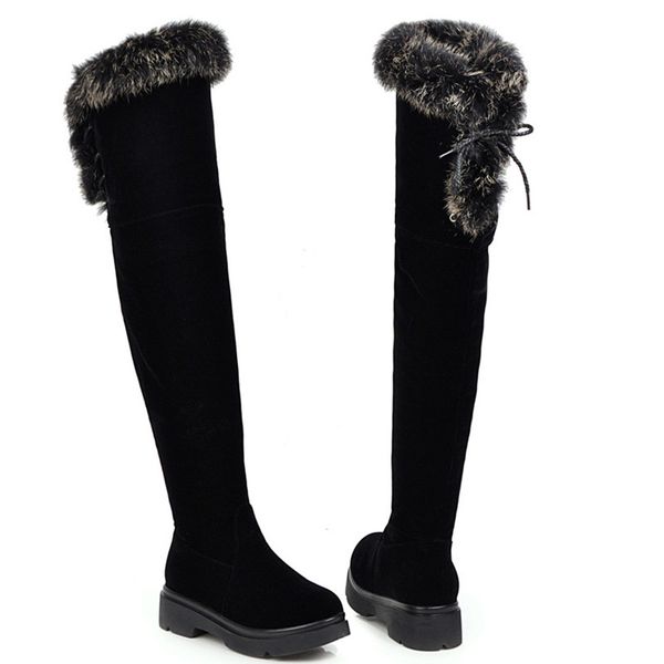 

plush over-the-knee boots women shoes warm platform shoes women winter boots with fur ladies snow 34-43, Black