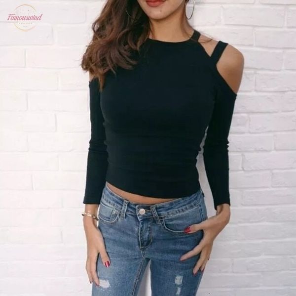 

new 2020 women spring cut out long sleeves t shirt casual slim basic t shirt drop shipping, White