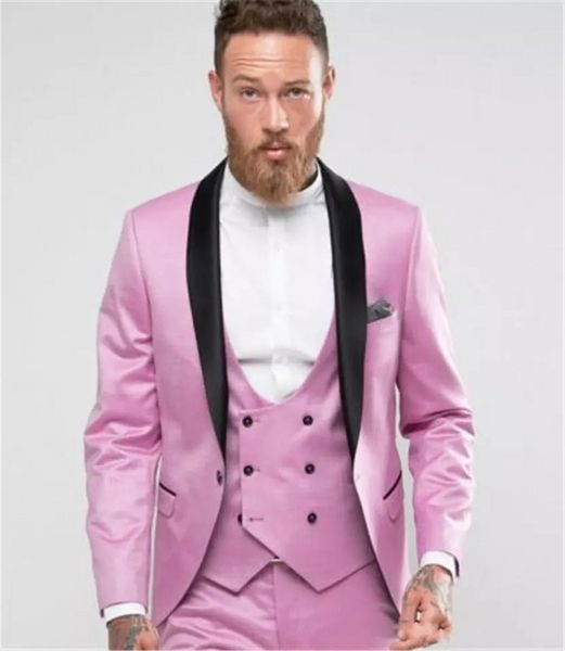 Новый Дизайн Розовый Slim Fit Жених Смокинги Черный Шаль Отворотом Жениха Мужские Свадебные Платья Отличный Человек 3 Шт Костюм (Куртка + Брюки + Жилет + Галстук) 4666