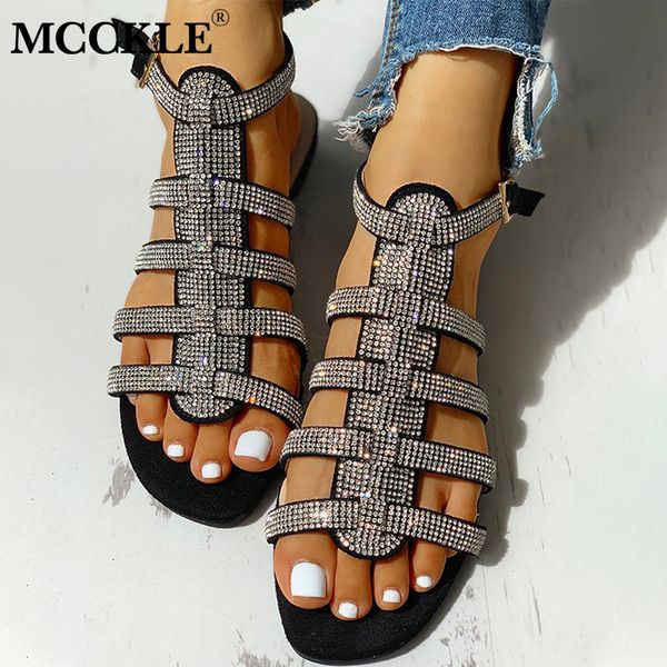 

mcckle women's sandals woman gladiator ankle straps women outdoor crystal bling slides female beach shoes ladies fashion 2020 t200529, Black